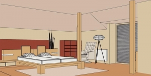 Zařizování podkrovní ložnice by měl předcházet kvalitní návrh interiéru využívající veškeré možnosti, které atypický prostor podkroví nabízí (ALNUS)