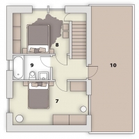 Půdorys bytu: 7/ ložnice 8/ ložnice 9/ koupelna 10/ terasa.