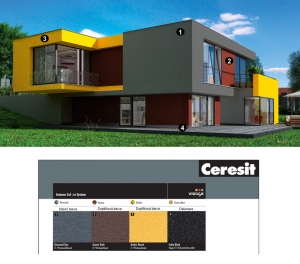 Moderní dům se statečným kombinaci tří velmi intenzivních barev Ceresit Intense. Zdůrazňují kubické formy projektu a pomáhají budově brilantně vystoupit ze svého okolí.