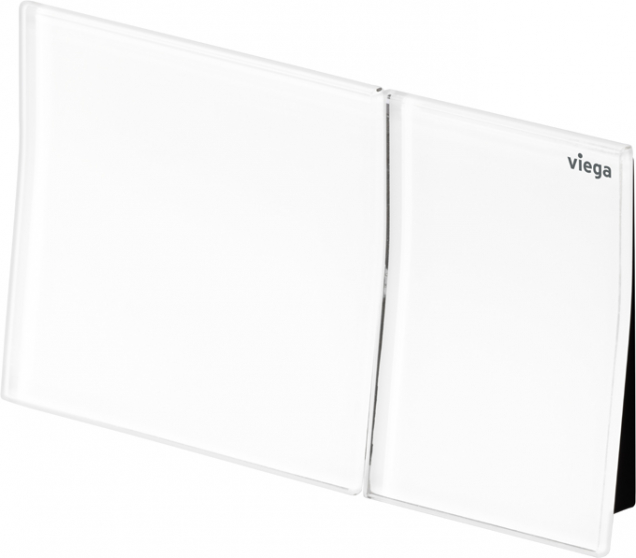 Designová ovládací deska pro vzdálené splachování Viega Visign for More 200 ve verzi z kvalitního tvrzeného bezpečnostního skla v barvě alpská bílá. (Zdroj: Viega)
