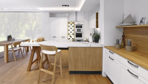Kuchyň Style propojuje modernistické linky s historizujícími prvky a tvary, neobvyklým doplňkem je pak pop-artová vinotéka se zabudovanými zářivkami, www.sykora.eu