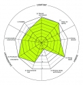 Radar aktivního domu ukazuje celkový výkon všech tří faktorů: energie, komfortu a životního prostředí. (Zdroj: VELUX)