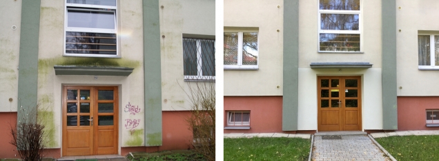Fasáda před ošetřením a po něm (Zdroj: Servisfasad.eu)