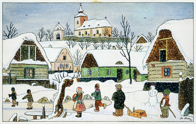 Josef Lada, Zima v Hrusicích, 1943 (Zdroj: Příspěvková organizace Chvalský zámek)