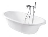 Litinová vana Roca Newcast, 170 x 85 cm, lze dokoupit stylové i moderní nohy. Vanová podlahová baterie Roca Loft se sprchou, kohoutkové ovládání, www.roca-shop.cz