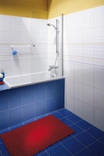 Jednodílná vanová zástěna Logic 70 nebo Logic 80 (GUSTAVSBERG), šířka 70 nebo 80 cm/výška 150 cm, otevírání 90° na každou stranu, vhodné na pravou i levou část vany, cena od 7 900 Kč, KOUPELNY PTÁČEK