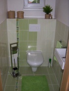 Zelenými obklady obložili také WC