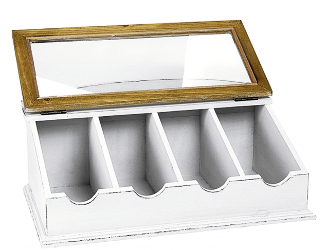 Box na příbory se skleněným víkem Campagne, masivní dřevo paulovnie, MDF a sklo, 46 x 20 x 26 cm, www.butlers.cz