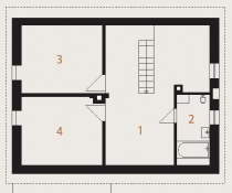 PODKROVÍ: 1 obytná hala, 2 koupelna s WC, 3 a 4 pokoj