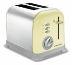 Topinkovač 44098 cream,  (Morphy Richards), leštěná lakovaná ocel, variabilní šířka štěrbin, vyšší zdvih držáku, plynule regulovatelný termostat, tepelně izolovaný plášť, rozmrazování a přihřívání, cena 1 290 Kč, TAUER ELEKTRO