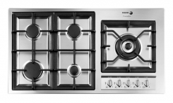 Plynová deska 3FI95 GLST X (FAGOR) je vybavena čtyřmi běžnými hořáky a speciálním tříkorunkovým hořákem wok, běžná cena 18 000 Kč, akční 11 990 Kč, GAPA - IN