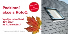 V podzimních akcích společnosti Roto můžete získat střešní okna osazená trojskly za cenu dvojskel nebo slevu 40% na lemování ke střešním oknům. Akce platí až do 7. listopadu.