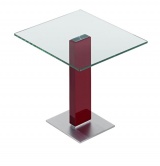 Stolek Standy (Hülsta), design Thomas Althaus, skleněná deska, 50 x 50 cm, noha v kovu, lesklý chrom, v. 26, 40, 45 nebo 50 cm, cena od 18 561 Kč, HOME STYLE
