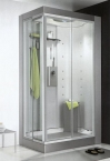 Altán z kolekce Colorem (design Marc Sadler), rozměr 120 x 80 x 230 cm, hlavová dvoufunkční sprcha s efektem "tropický déšť", ruční spracha, termostatická armatura, 8 bočních trysek a 4 rozprašovací trysky ve výšce obličeje, parní lázeň, osvětlení, cena (bez DPH) 144 055 Kč, IDEAL STANDARD