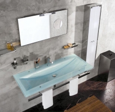 Obdélníkové umyvadlo Pocia (LINEA BETA), pískované nebo transparentní provedení, rozměry 100 x 55 cm, cena (bez DPH) 43 855 Kč, IL BAGNO