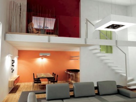 Obytnou halu s pracovnou spojuje schodiště vytvořené z elegantně vetknutých schodnic do stěny oddělující kuchyň, cena 245 000 Kč, KYZLINK INTERIÉRY
