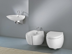 Závěsné WC Oval včetně sedátka a bidetu (AET), keramika, výběr z devíti barev, cena 15 582 Kč a 12 747 Kč, STYLINE