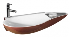 Umyvadlo Drop (AeT), rozměry 93 x 46 cm, vyrábí se v barvě i v bílém provedení, cena (bez DPH) 15 099 Kč, STYLINE