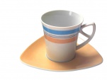 Hrneček s podšálkem ze snídaňového setu Trio, porcelán, naglazurované barvy, orientační cena podle dekoru a počtu kusů 750 Kč/7ks, ČESKÝ PORCELÁN