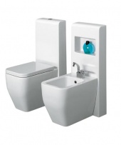 Keramický stojací kombiklozet monoblock z kolekce Terra (FLAMINIA), cena 17 482 Kč, sedátko, cena 4 510 Kč, bidet monoblock, cena 17 482 Kč, možnost zabudování bidetové baterie One, cena 14 744 Kč, IL BAGNO