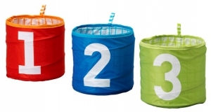 Úložné koše Kusiner (Ikea), textil, průměr 18 cm, cena 129 Kč, www.ikea.cz