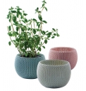5. Trio samozavlažovacích květináčů Cozies, plast, háčkovaná vazba, Ø 15,5 cm, výška 10,5 cm, Keter, cena 323 Kč, www.kamody.cz