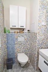 WC je umístěno v levé části koupelny. Nad klozetem se našlo místo k zavěšení dvou skříňěk