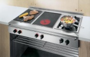 Do řady Vario 400 (GAGGENAU) patří lávový gril, 2 topná tělesa (1 500 W), provedení nerez, cena 44 990 Kč, sklokeramická varná deska s ovládáním, 2 zóny, z tohot 1 vario, provedení nerez, cena 34 990 Kč, plynová varná deska s ovládáním, 2 hořáky, v nerezu, cena 36 990 Kč, POGGENPOHL