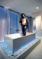 Prezentaci pojal designér Philippe Starck jako vždy po svém. Všichni zúčastnění se dobře bavili. Kolem stojící vany je vodní příkop - namísto přepadu zachycují přetékající vodu přírodní bílé kameny, opatřené impregnací proti zašpinění. Efekt lze zvýraznit barevným nasvícením. Rozměr 232 x 142 cm, cena vany 45 398 Kč, s příkopem stojí 256 980 Kč