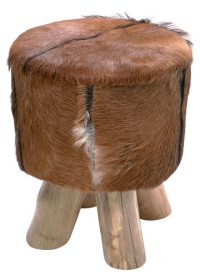 V jeho stylu: Pravěká stolička Stool Flint Stone (Kare), nohy teakové dřevo, čalounění kozí kůže, Ø 30 cm, shop.kare-shop.cz