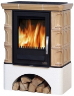 Krbová kamna Iberia K na pevná paliva, výkon 7 kW, výhřevnost 70–180 m3, dvířka a rámy z litiny, kachlový obklad, 74,5 × 99,3 × 49,3 cm, cena 24 990 Kč, www.baumax.cz