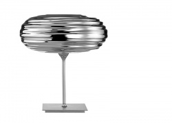 Stolní lampa Acua, (Artemide), design Ross Lovegrove, základna z hliníkového výlisku, nožka z oceli, stínidlo z hydraulicky utvářeného zrcadlového hliníku, zdroj 150 W halogenová žárovka E27 s dotykovým stmívačem, cena cca 8 000 Kč, ARTEMIDE
