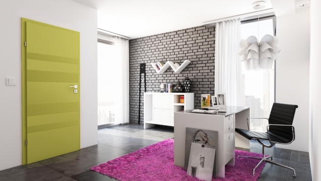Dveře Astro, model W2, dřevěný rám obložený HDF deskami s vodorovným rýhováním, www.siko.cz