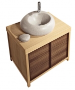 Masivní umyvadlo z kolekce Pure stone (VILLEROY &amp; BOCH) je keramické a může být buď v bílém provedení, nebo s povrchovou úpravou imitace přírodního kamene, cena od 22 680 Kč, KREINER EXKLUSIV