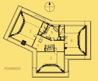 PODKROVÍ: 1 hala; 2, 3, 4 pokoj; 5, 6 koupelna + WC