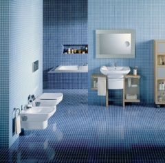 Ze série Dama Senso (ROCA) je závěsný bidet za 5 679 Kč a klozet se sedátkem, cena 7 275 Kč, LAUFEN