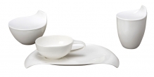 Kolekce Urban Nature, bílý porcelán, vyšší hrnek s víčkem 580 Kč, cukřenka s víčkem 230 Kč, šálek na čaj s praktickým talířkem 800 Kč, VILLEROY &amp; BOCH.