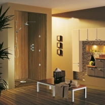 Dřevěné skládané podlahové a obkladové panely Deck d‘Ober (Oberflex), masivní teak, k dostání také wengé, bubinga a doussie, 200 x 63,9/128,3 cm, cena 8 639 Kč/m2, MORES