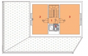 PODKROVÍ: 1 hala, 2 a 3 dětský pokoj, 4 koupelna + WC