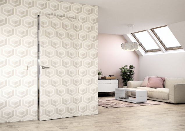 Dveře Elegant se skrytou zárubní a speciální povrchovou úpravou lze polepit tapetou či natřít, www.sapeli.cz