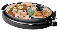 Stolní kruhový gril ETA 1159 s příkonem 1 600 W a s pokličkou přikrývající přihřívací zónu. Cena: 1 590 Kč