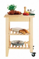 Kuchyňský vozík Bekväm, 60 x 50 cm, v. 85 cm, neupravené masivní dřevo, 1 990 Kč (IKEA)