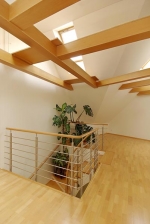 Velkorysá schodišťová hala s hormín osvětlením a elegantní linii schodiště patří k autorskému rukopisu architekta Houši