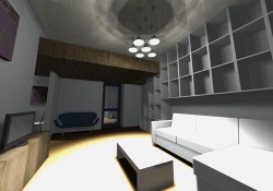 Mezi některé místnosti navrhl architekt posuvné dveře, které šetří místo (na obrázku vlevo)