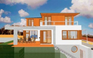 Prosluněné fasády rodinného domu v Praze. Čím větší je stavba, tím snažší a levnější je řešit ji jako nízkoenergetickou. Projekt: Pavel Šmelhaus