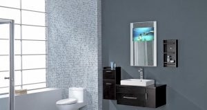 Televize Magic Mirror z kolekce Glass Tv (Luxurite), plocha splývající se zrcadlem, možnost několika barev a způsobů rozvržení obrazovky, cena od 28 000 Kč, LUXURITE.