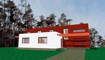 Vstupní část objektu s garážovými vraty