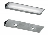 Zářivkové svítidlo Tarragon (nahoře), č. 33450/17/10, lineární zářivka T5, 14 W, 600 x 150 x 60 mm, cena 2 210 Kč a Svítidlo Tarragon (dole) č. 33452/17/10, halogenové žárovky G4, 2x max. 20 W, 600 x 150 x 60 mm, cena 1 660 Kč (HALLA)