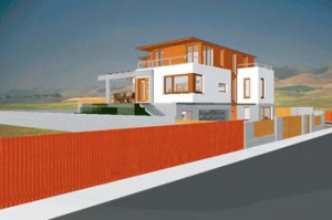 Prosluněné fasády rodinného domu v Praze. Čím větší je stavba, tím snažší a levnější je řešit ji jako nízkoenergetickou. Projekt: Pavel Šmelhaus