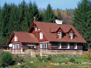 Atypický vícevrstvý komín v sobě skrývá čtyři průduchy. Po jednom na odvod spalin z digestoře, krbu, ústředního vytápění a pece. Komín je zděný ze šamotových cihel uzavřený krycí betonovou deskou. Nahoře je dvoudílná stříška, vnitřní materiál z nerezu a vnější z mědi. Podobný jednoprůduchový komín o výšce 1,5 m lze pořídit zhruba od 20 000 Kč (A'ha komín)